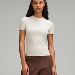 Wundermost Ultra-soft Nulu Hip-length crew short sleeve in Mojave tan